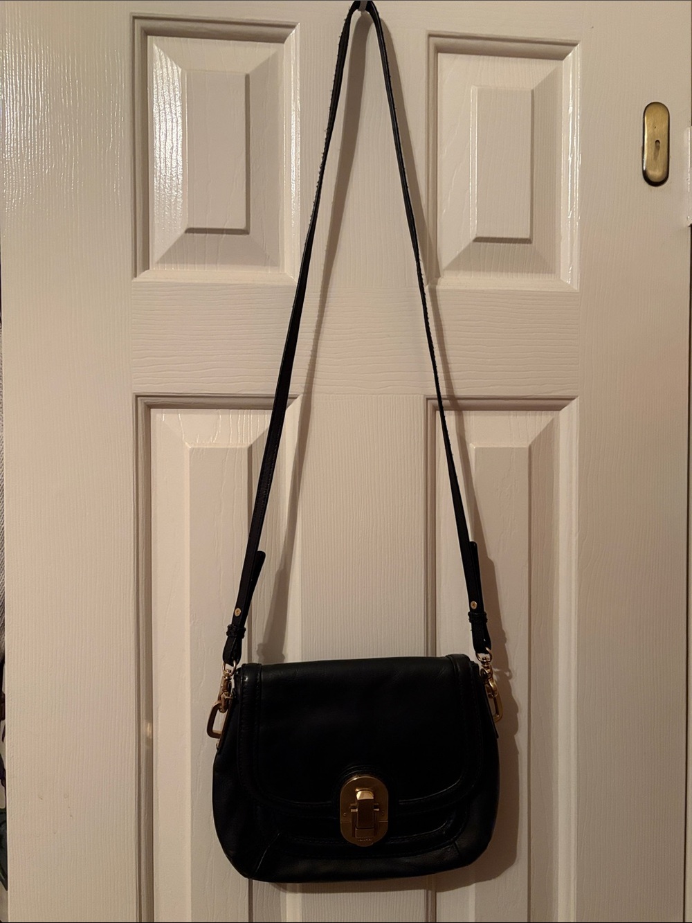 Calvin Klein Black Leather Crossbody with Gold-Tone Hardware